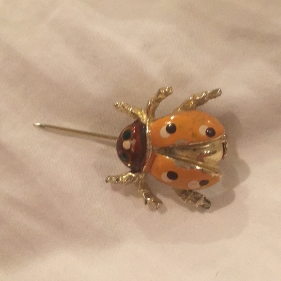 unknown Jewelry - VINTAGE Enameled Lady Bug Pin Brooch Emerald Eyes